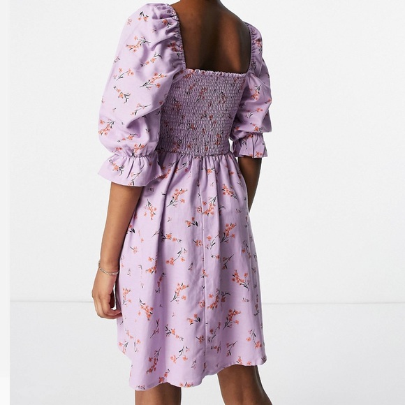 Mini Smocked Floral Dress in Lilac - Picture 3 of 10